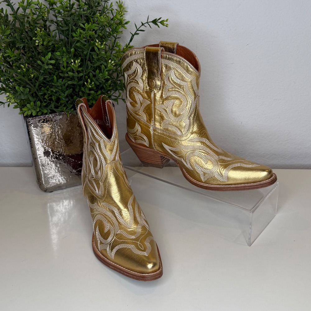 Buck & Brana Regina Cowboy Boots Womens Gold Metallic Embroidered Western 8